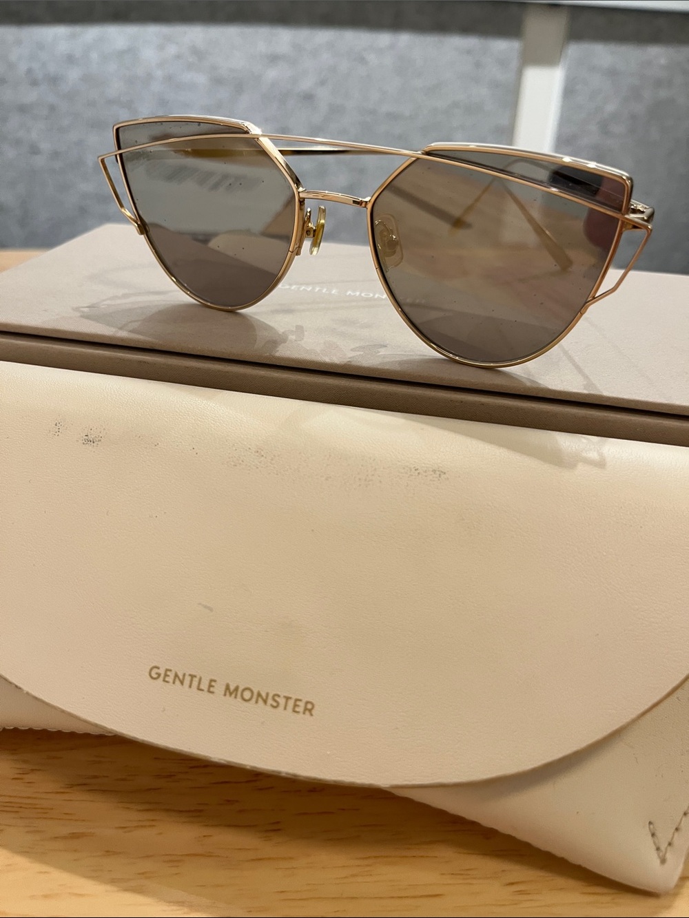 GENTLE MONSTER Gold Double-Frame Sunglasses with Brown Lenses